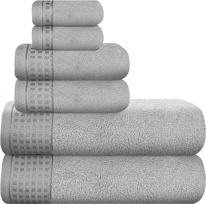 GLAMBURG 100% Cotton Ultra Soft 6 Pack Towel Set, Contains 2 Bath Towels 28x55 by GLAMBURG