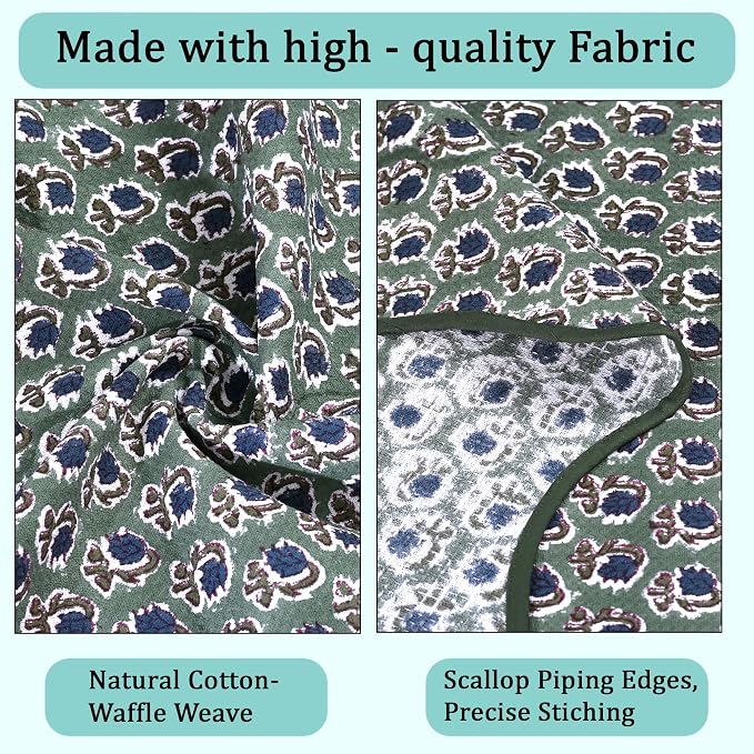 Ridhi Block Print Basil Green Cotton Spa/Beach Towel 27"x54" Set of 2 Handmade - Image 6
