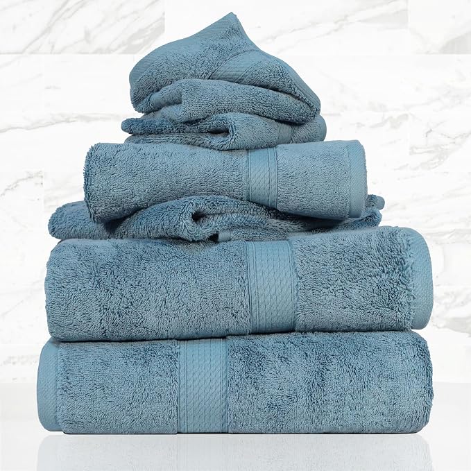 SUPERIOR Solid Egyptian Cotton Towel Set, Washcloths 13” x 13”, Hand Towels 20” by SUPERIOR