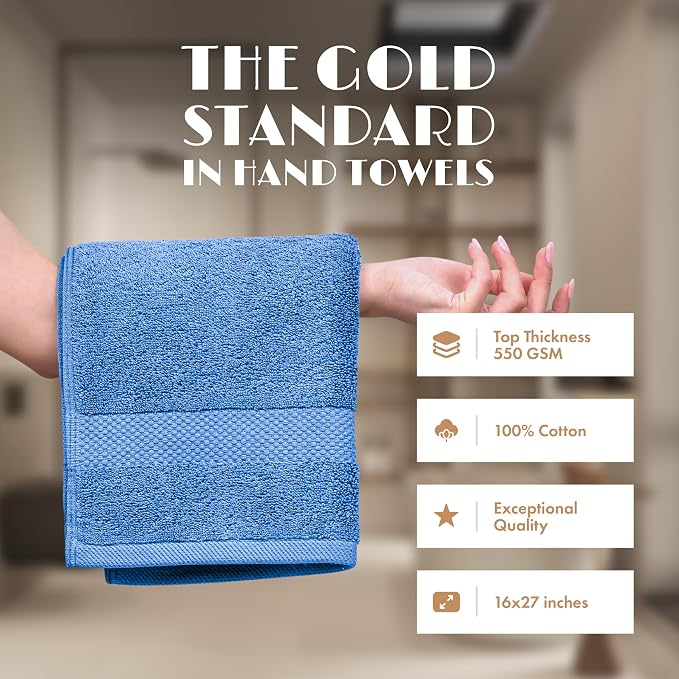 White Classic Light Blue Hand Towels - Image 2