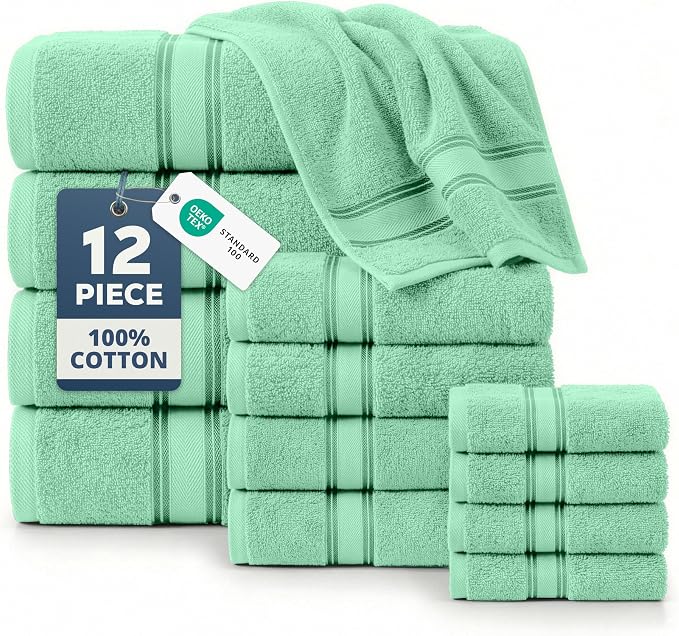 LANE LINEN Luxury Bath Towel Set of 12 – 100% Mercerized Cotton Towels by LaneLinen