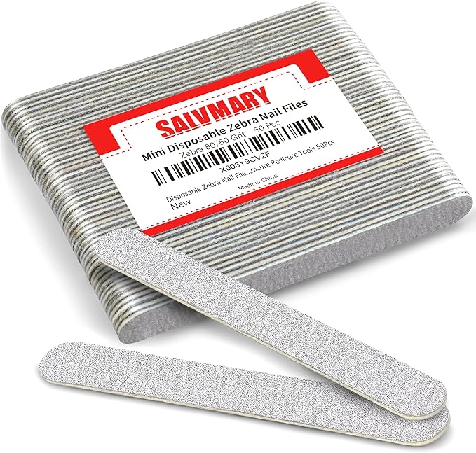 Disposable Zebra Nail Files 80/80 Grit 5 Inch Double Sided Emery Boards by SALVMARY