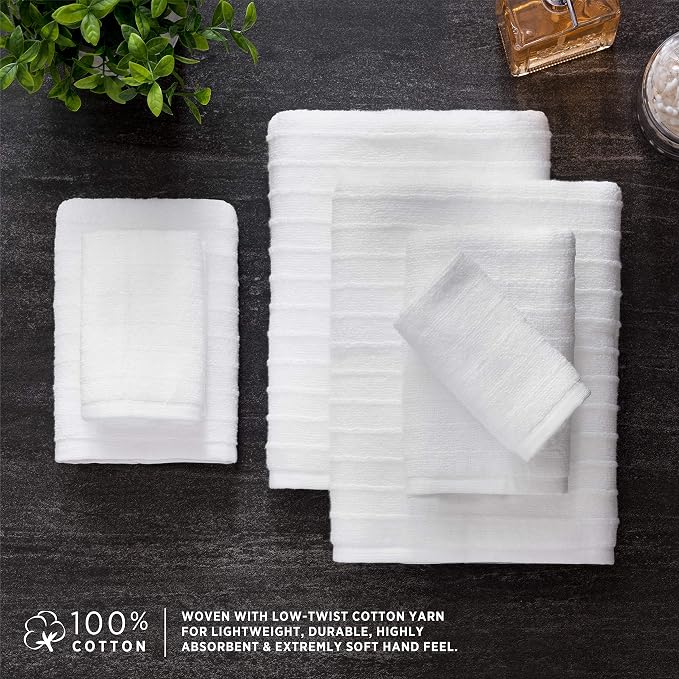 Welhome James 100% Cotton Textured Stripe Towel Set - Image 3
