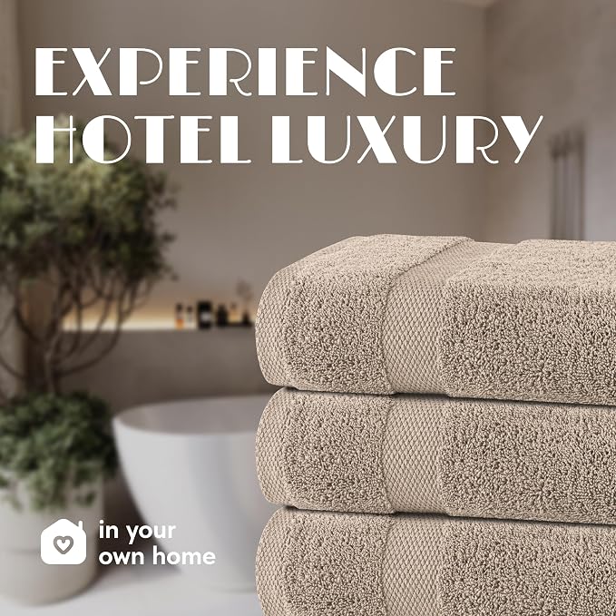 White Classic Wealuxe Taupe Bath Towels 24x50 Inch, Cotton Towel Set - Image 7