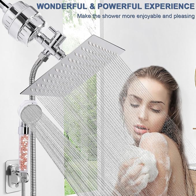 HarJue Filter Shower Head, High Pressure 8 Inch Rainfull - Image 6
