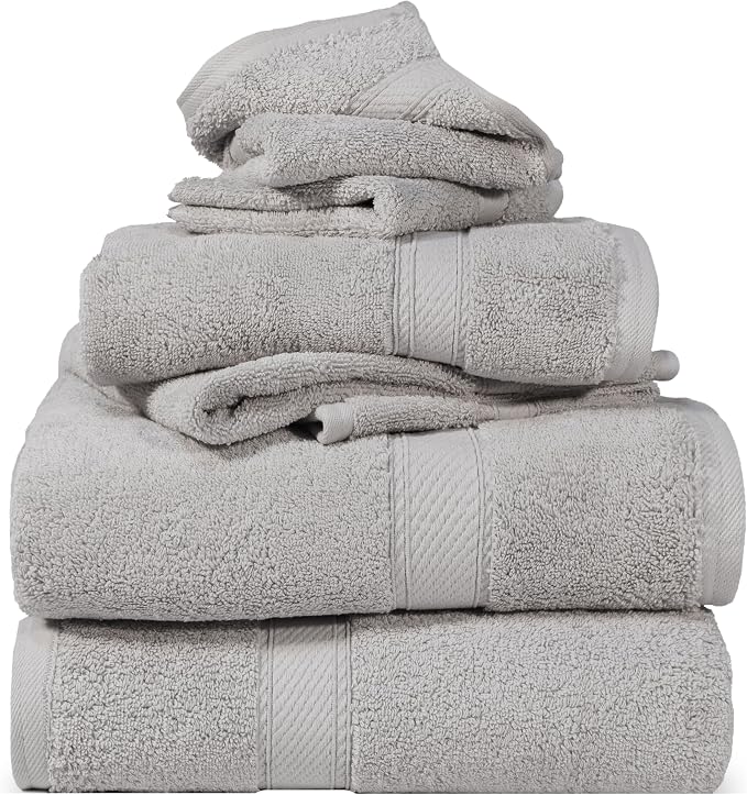 SUPERIOR Solid Egyptian Cotton Towel Set, Washcloths 13” x 13”, Hand Towels 20” by SUPERIOR