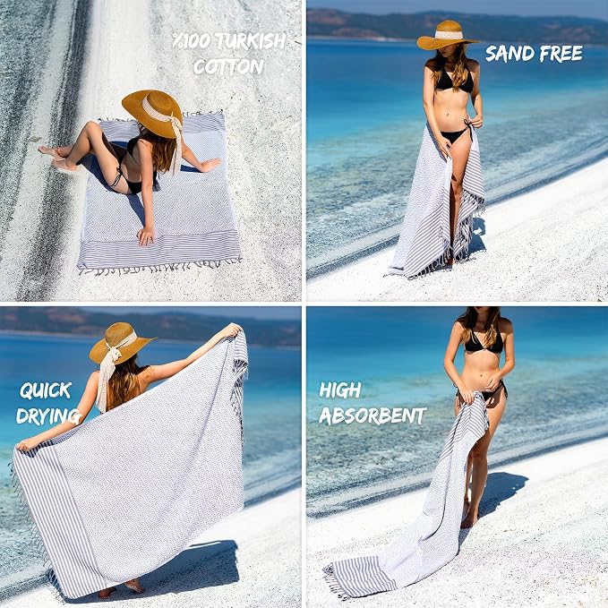 RAY SILVER Turkish Beach Towel – 100% Turkish Cotton 40"x71" Quick Dry - Image 2