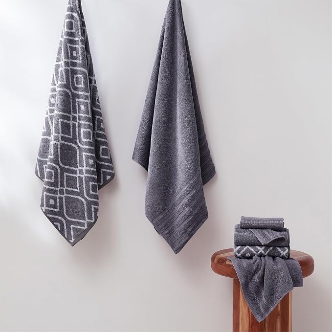 Modern Threads Classic Diamond 6-Piece 100% Cotton Towel Set – Yarn Dyed - Image 2