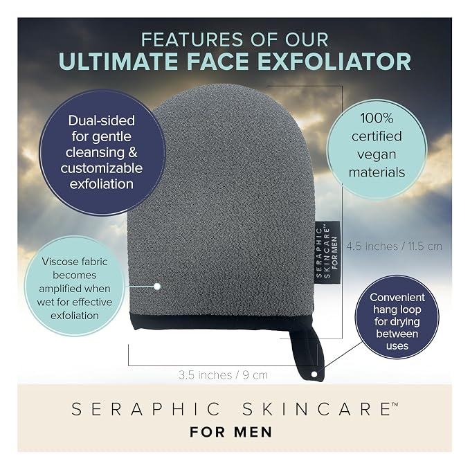 Seraphic Skincare Men Ultimate Exfoliating Facial Mitt – 100% Vegan Dual-Sided - Image 3