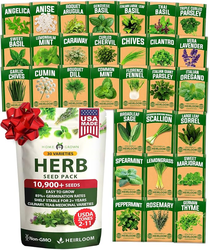HOME GROWN 30 Herb Seeds for Planting 10, 900+ Non-GMO Heirloom Seeds | Extra by HOMEGROWN