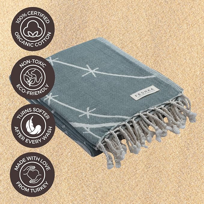 FESHKA Sand Free Turkish Beach Towel Quick Dry Bath Towel, Oversized Beach - Image 4