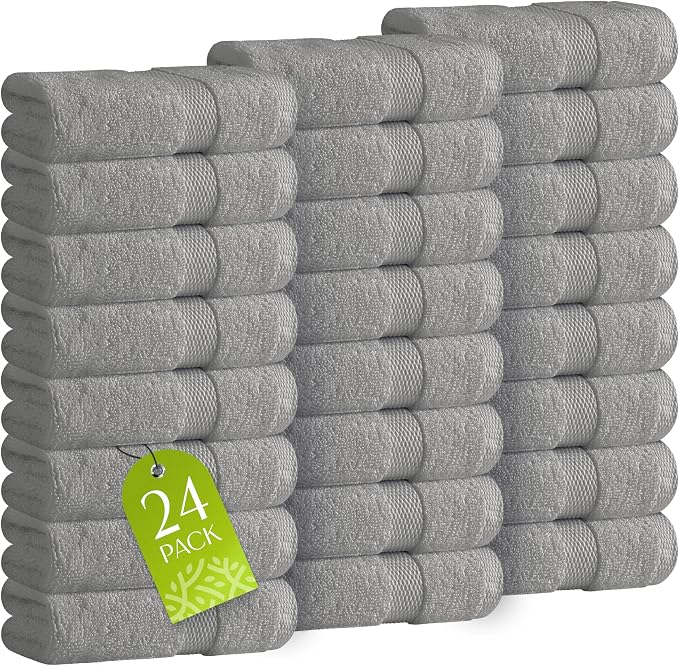 White Classic Wealuxe Light Gray Washcloths 24 Pack by WhiteClassic