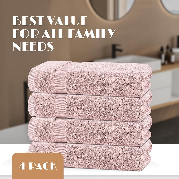 White Classic Pink Bath Towels 27x54 Inch, Cotton Towel Set - Image 4