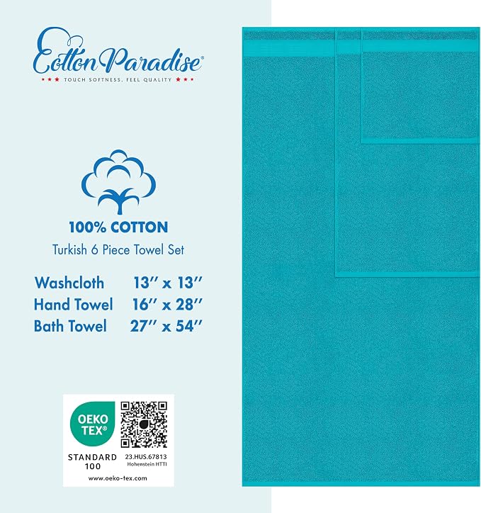 Cotton Paradise 6 Piece Towel Set 100% Cotton Soft Absorbent Turkish Towels - Image 4