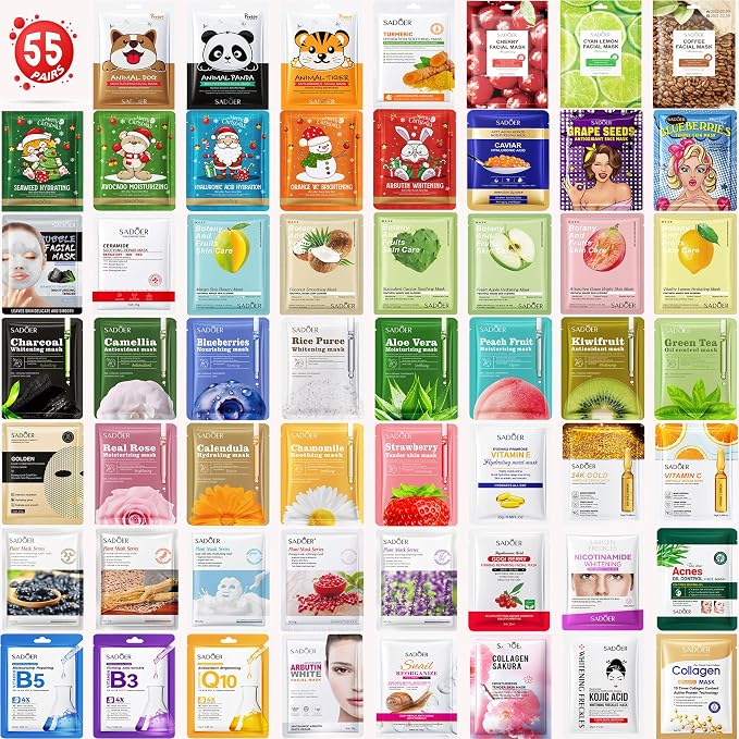 55 Pack Collagen Face Masks Skincare Bulk, Sheet Masks Variety Set - Image 2