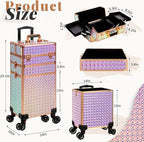 3 in 1 Rolling Makeup Train Case Professional Large Cosmetic Trolley - Image 2