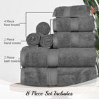 SUPERIOR Egyptian Cotton Pile 8 Piece Towel Set, Includes 2 Bath, 2 Hand - Image 9