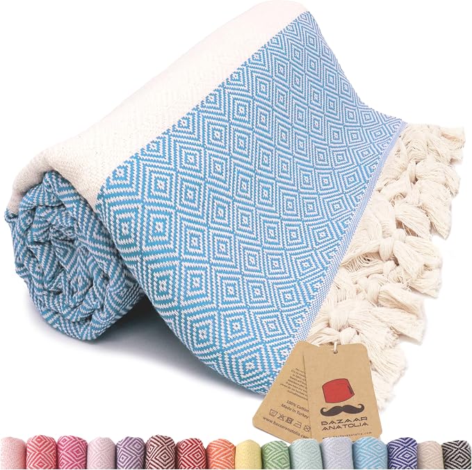 Bazaar Anatolia Turkish Beach Towel – 100% Cotton, Quick Dry, Sand Free Towel by BazaarAnatolia