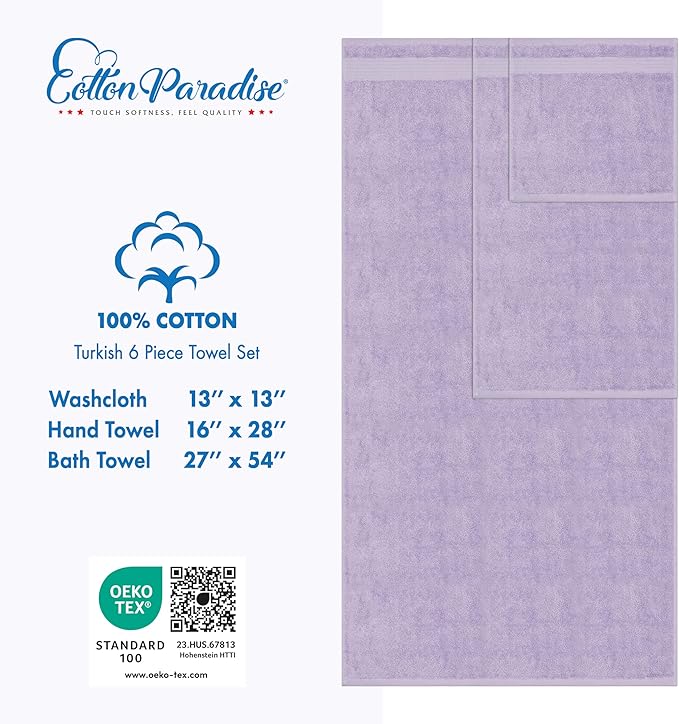 Cotton Paradise 6 Piece Towel Set, 100% Cotton Soft Absorbent Turkish Towels - Image 4