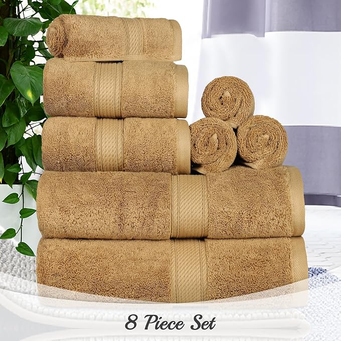SUPERIOR Egyptian Cotton Pile 8 Piece Towel Set, Includes 2 Bath, 2 Hand - Image 3