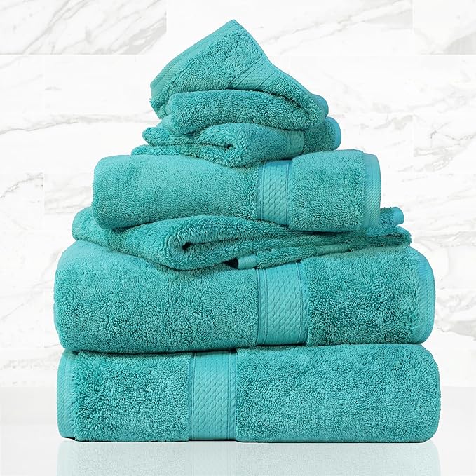 SUPERIOR Egyptian Cotton Pile 6 Piece Towel Set, Includes 2 Bath, 2 Hand by SUPERIOR
