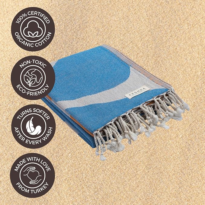 FESHKA Sand Free Turkish Beach Towel Quick Dry Bath Towel, Oversized Beach - Image 4