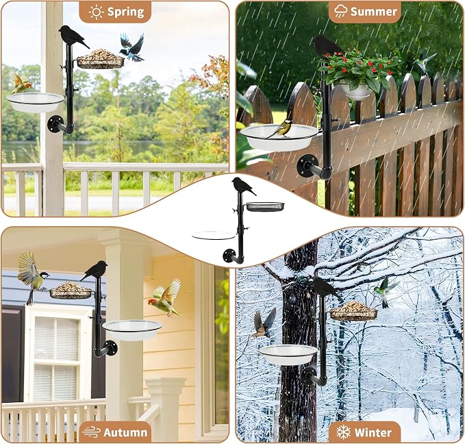 Wall-Mounted Bird Feeder with Metal Seed Tray and 2 Bath Bowls - Image 6