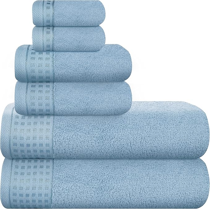 GLAMBURG 100% Cotton Ultra Soft 6 Pack Towel Set, Contains 2 Bath Towels 28x55 by GLAMBURG