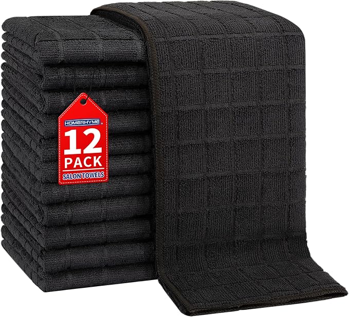 Salon Towels, 12 Pack Black Hand Towels by HOMERHYME