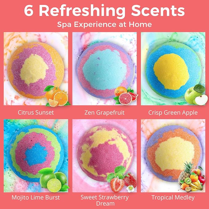 Bath Bombs for Women – Jumbo 7oz Bathbomb Set, 6 Extra Large Fizzies, Colorful - Image 2