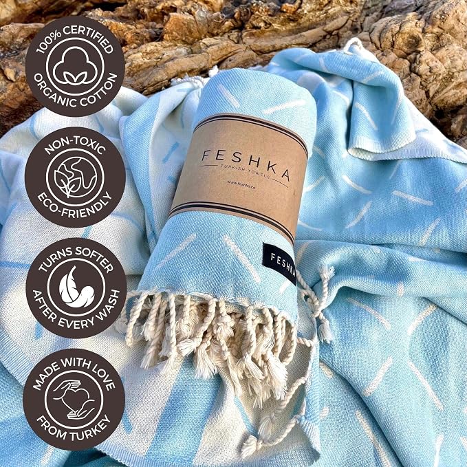 FESHKA Sand Free Turkish Beach Towel Quick Dry Bath Towel All ages, Oversized - Image 4