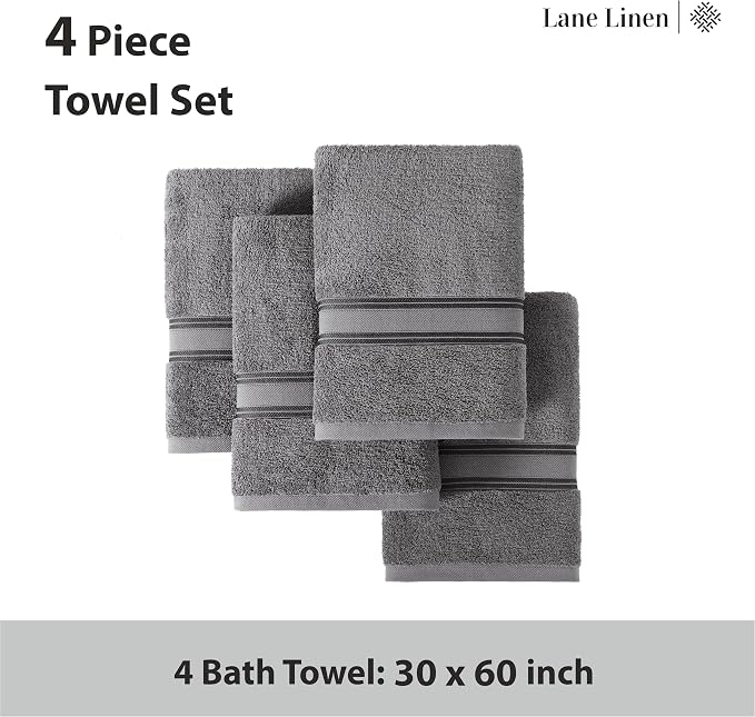 LANE LINEN 100% Cotton 4 Pack Bath Towels Set - Image 4