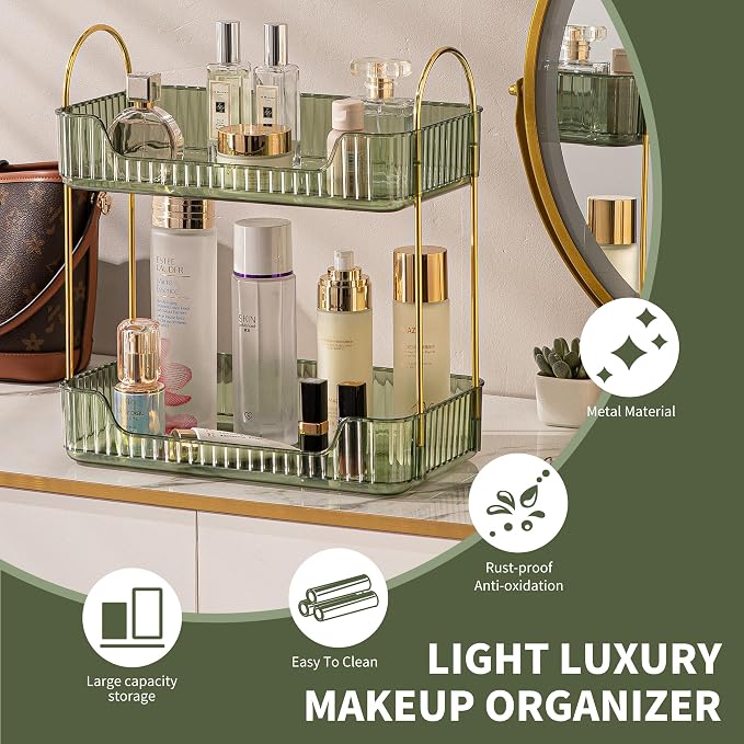 Akinbas 2 Tier Bathroom Organizer Countertop Makeup Perfume Tray Skincare - Image 3