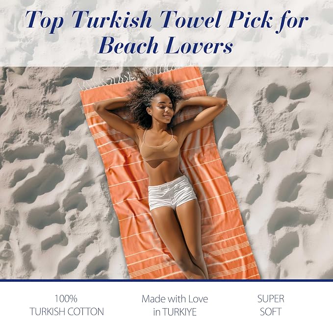 Cacala Lightweight and Thin Turkish Beach Towel 100% Cotton Sand-Free and - Image 3