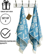 RAY SILVER Aztec Turkish Hand Towels Set of 2 100% Cotton Peshtemal Soft Feel - Image 8