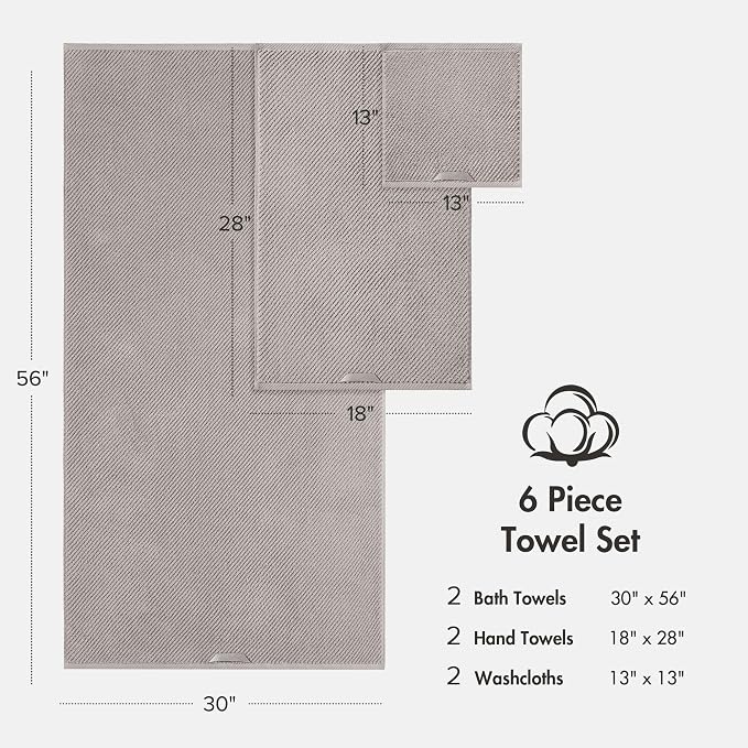 Madison Park Bathroom Towel Set of 6 Diagonal Ribbed, 500 GSM - Image 9