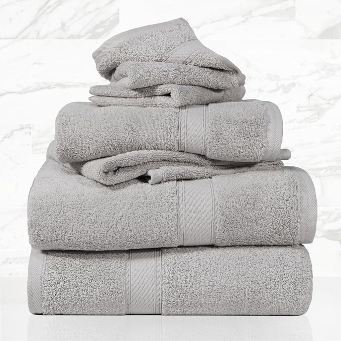 SUPERIOR Solid Egyptian Cotton Towel Set, Washcloths 13” x 13”, Hand Towels 20” - Image 2
