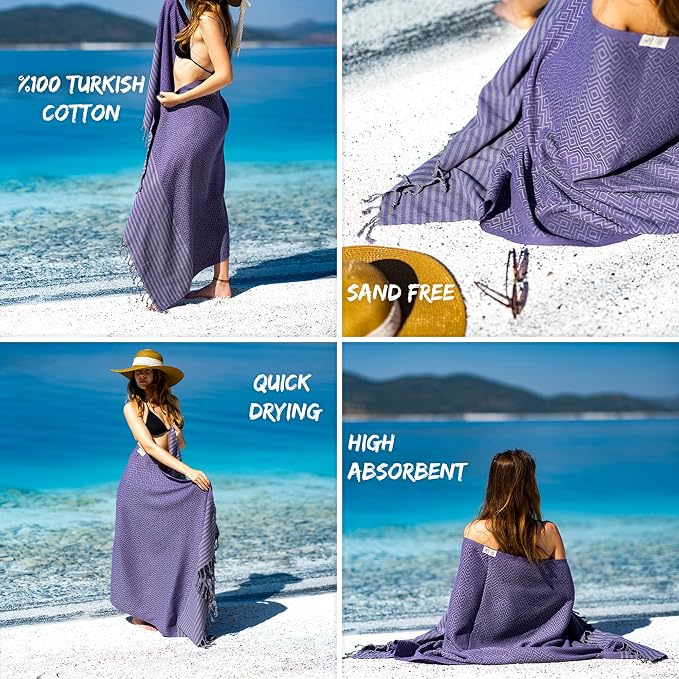 RAY SILVER Turkish Beach Towel – 100% Turkish Cotton 40"x71" Quick Dry - Image 3