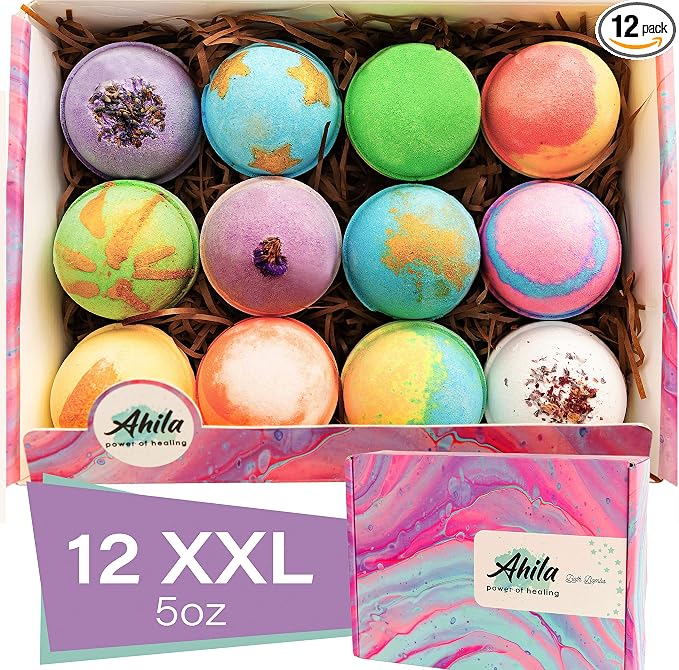 12 XXL Bubbly Organic Bath Bombs Gift Set by Ahilapowerofhealing