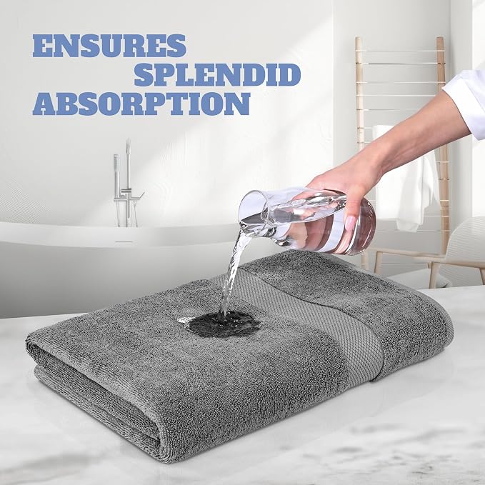 White Classic Light Gray Bath Towels 27x54 Inch, Cotton Towel Set - Image 5