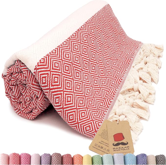 Bazaar Anatolia Turkish Beach Towel – 100% Cotton, Quick Dry, Sand Free Towel by BazaarAnatolia