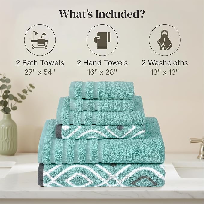 Modern Threads Classic Diamond 6-Piece 100% Cotton Towel Set – Yarn Dyed - Image 3