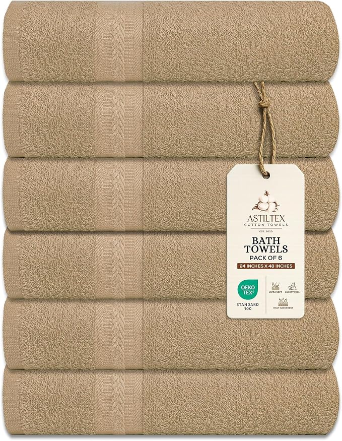 Medium Bath Towels Pack of 6 – 24x48 Inches – Soft, Quick Dry & Highly by ASTILTEXCottonTowels