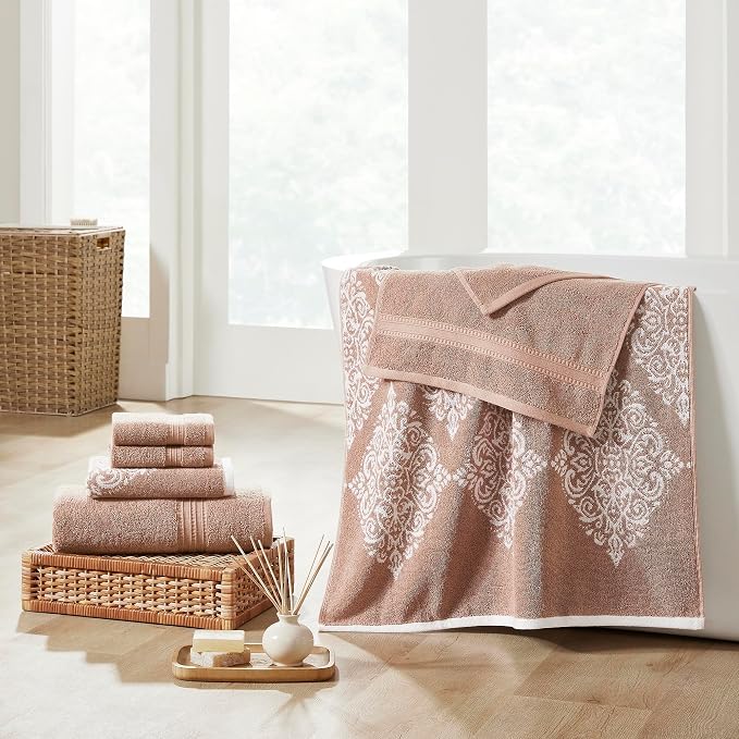 Modern Threads 6 Piece Reversible Yarn Dyed Jacquard Towel Set Artesia Damask - Image 2