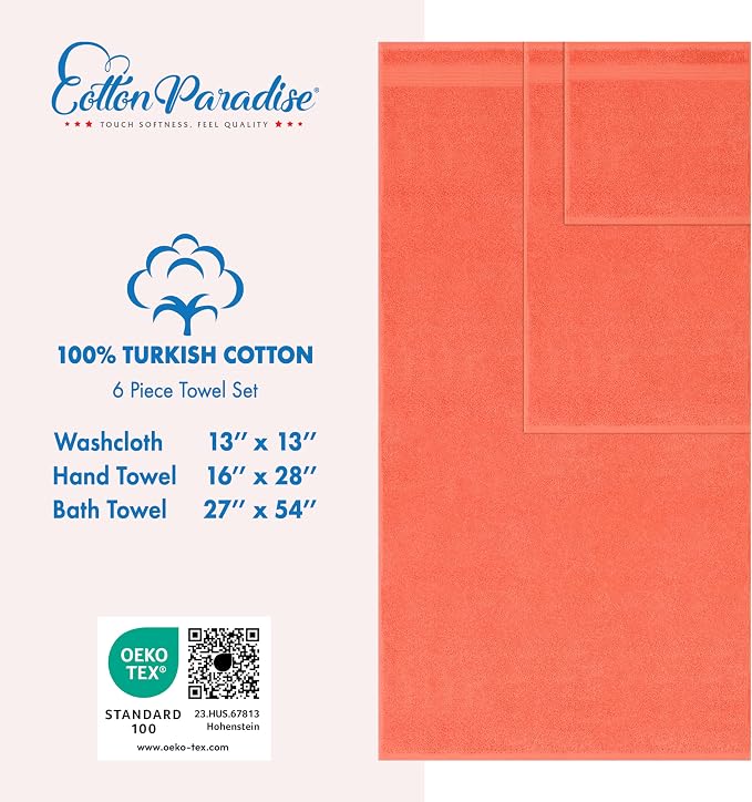 Cotton Paradise 6 Piece Towel Set, 100% Cotton Soft Absorbent Turkish Towels - Image 4