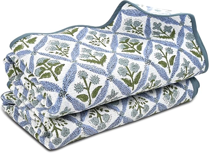 Ridhi Block Print Light Steel Blue Cotton Spa/Beach Towel 27"x54" Set of 2 - Image 7