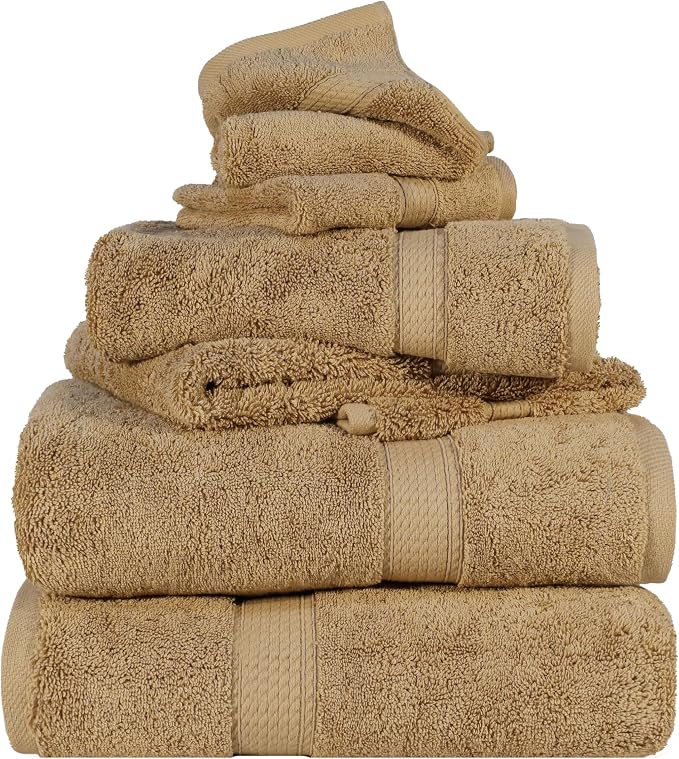 SUPERIOR Egyptian Cotton Pile 6 Piece Towel Set, Includes 2 Bath, 2 Hand by SUPERIOR