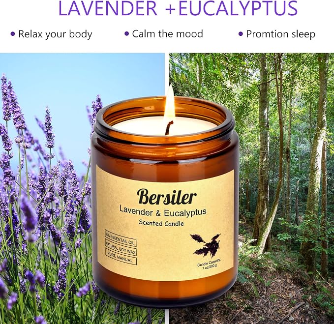 Aromatherapy Candles, 2 Pack Lavender Eucalyptus Scented Candles Stress Relief - Image 2