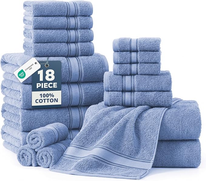 LANE LINEN Bathroom Towels Set of 18 – Zero Twist, 100% Mercerized Cotton Towel by LaneLinen