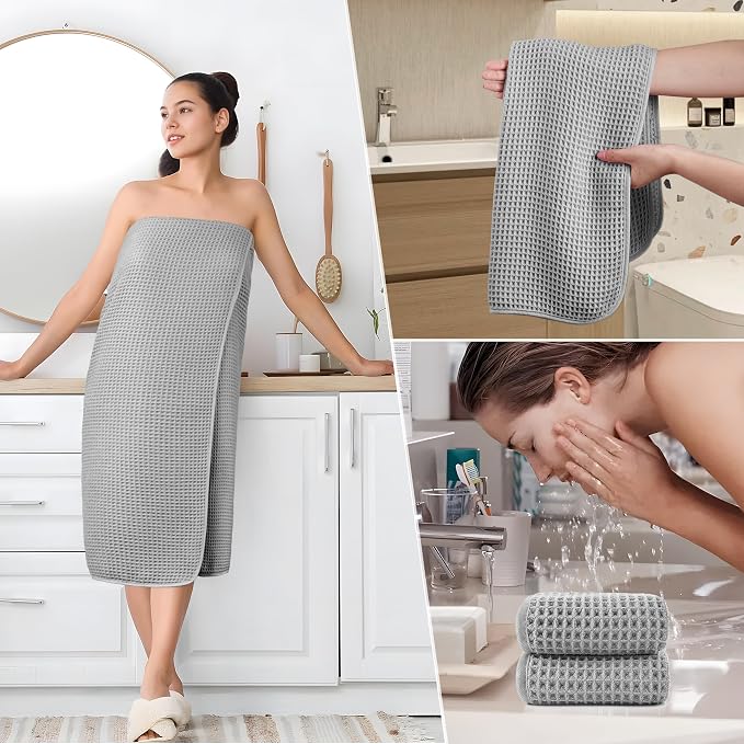 POLYTE 430 GSM Microfiber Quick Dry Lint Free Oversize Bath Towel Set, 6 Piece - Image 5